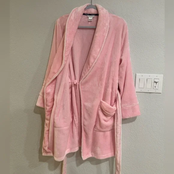 Liz Claiborne Plush Fleece Robe Pink Belted Long Sleeve Size S - Picture 6 of 12